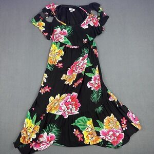 Old Navy Women's Black Tropical Floral Cold Shoulder Midi Dress Size Small